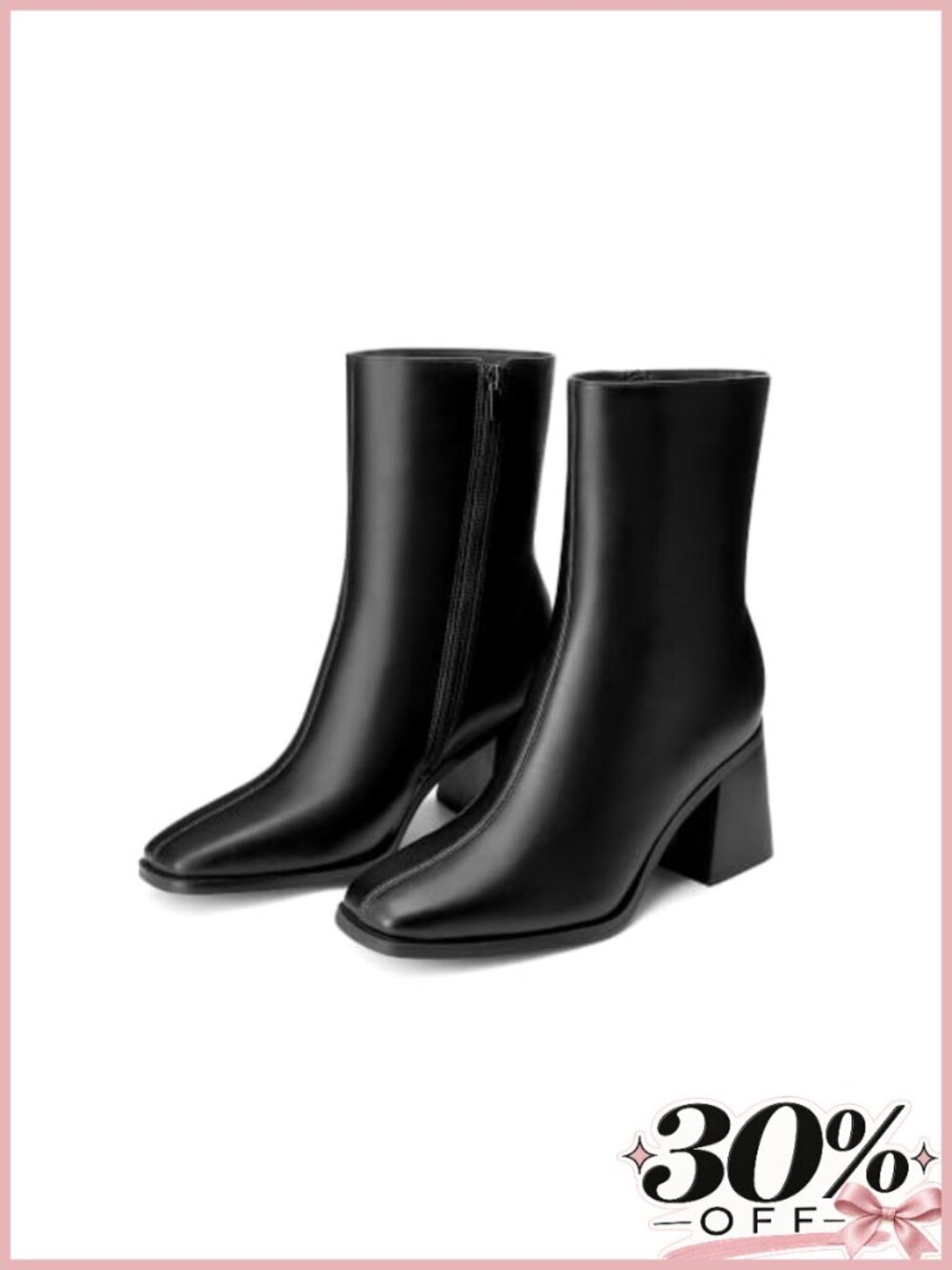 Women's Faux Leather Square Toe Ankle Booties Chunky Heel Zip